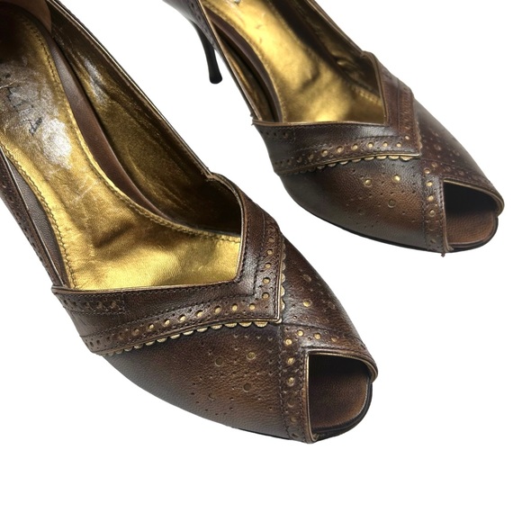 Vintage Prada Leather Peep Toe Heels 38.5   8 - Picture 5 of 13